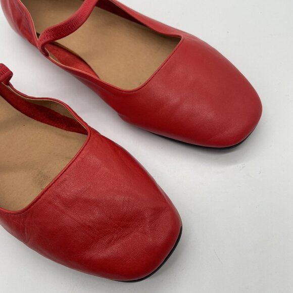 Madewell Shoes Greta Womens Size 8 Red Leather Square Toe Flats Mary Jane Ballet - Picture 5 of 14